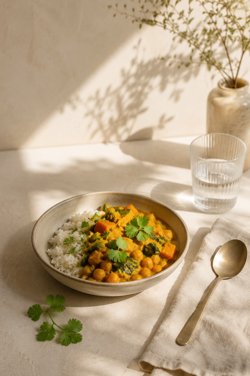 Retsept | Vegan kikerherne kookose karri köögiviljadega 